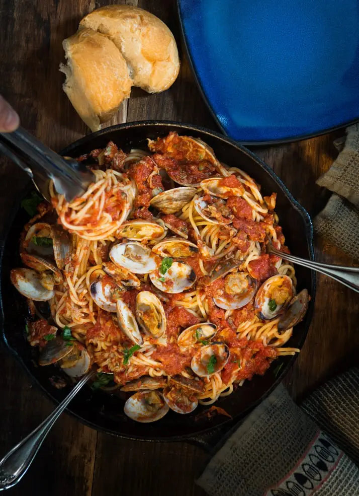 Traditional Italian pasta served with clam sauce
