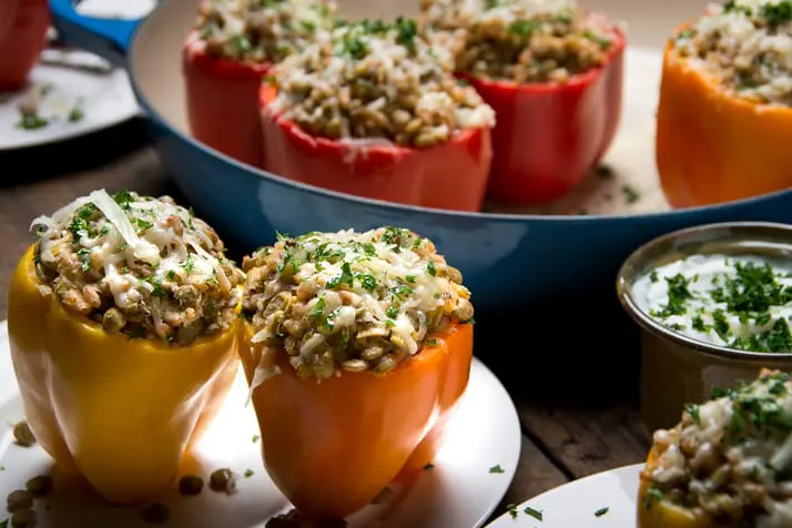 lentil-and-farro-with-asiago-and-yogurt-in-a-pepper